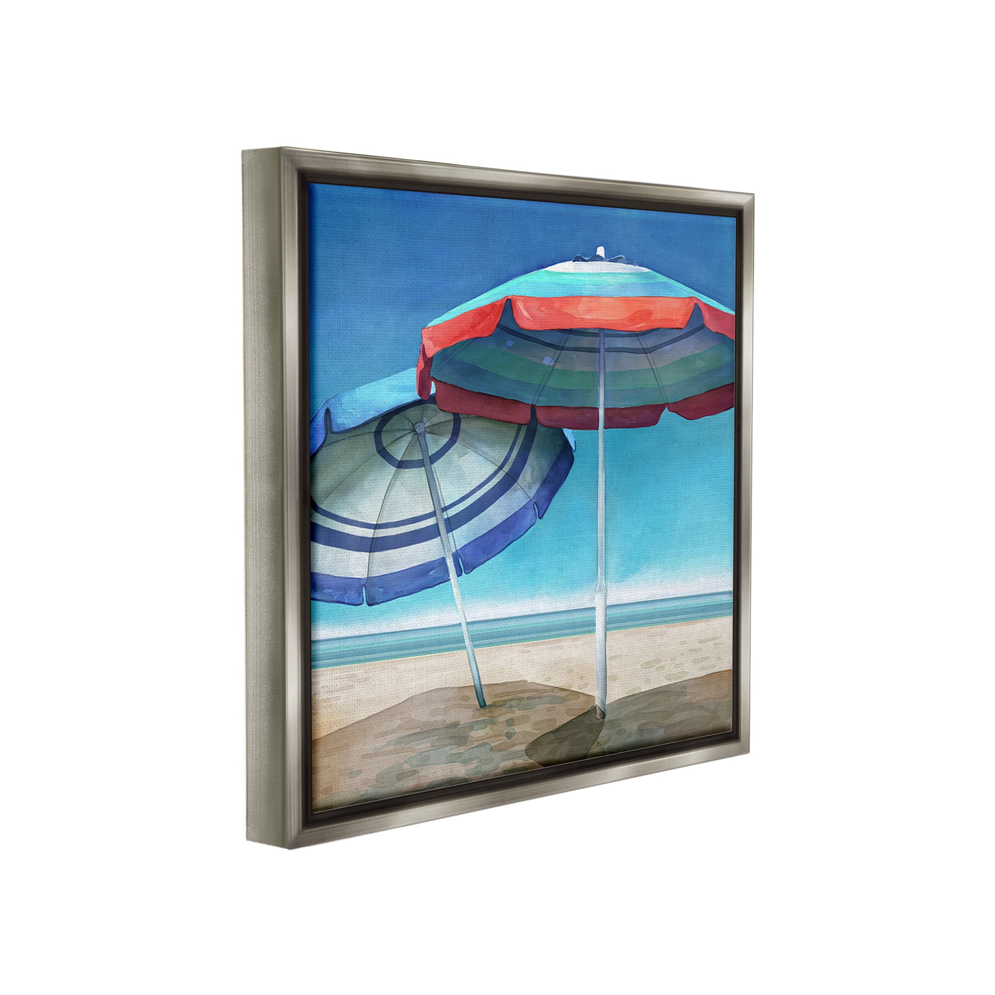 Stupell Industries Beach Umbrella Shadows Landscape Painting Gray Floater Framed Canvas Art Print Wall Art, 18 x 18