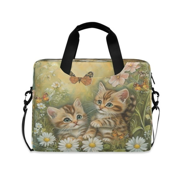 16inch Laptop Briefcase, Business Laptop Bag with Detachable Strap & Padded Compartment, Water-Resistant Polyester，Cute Cats