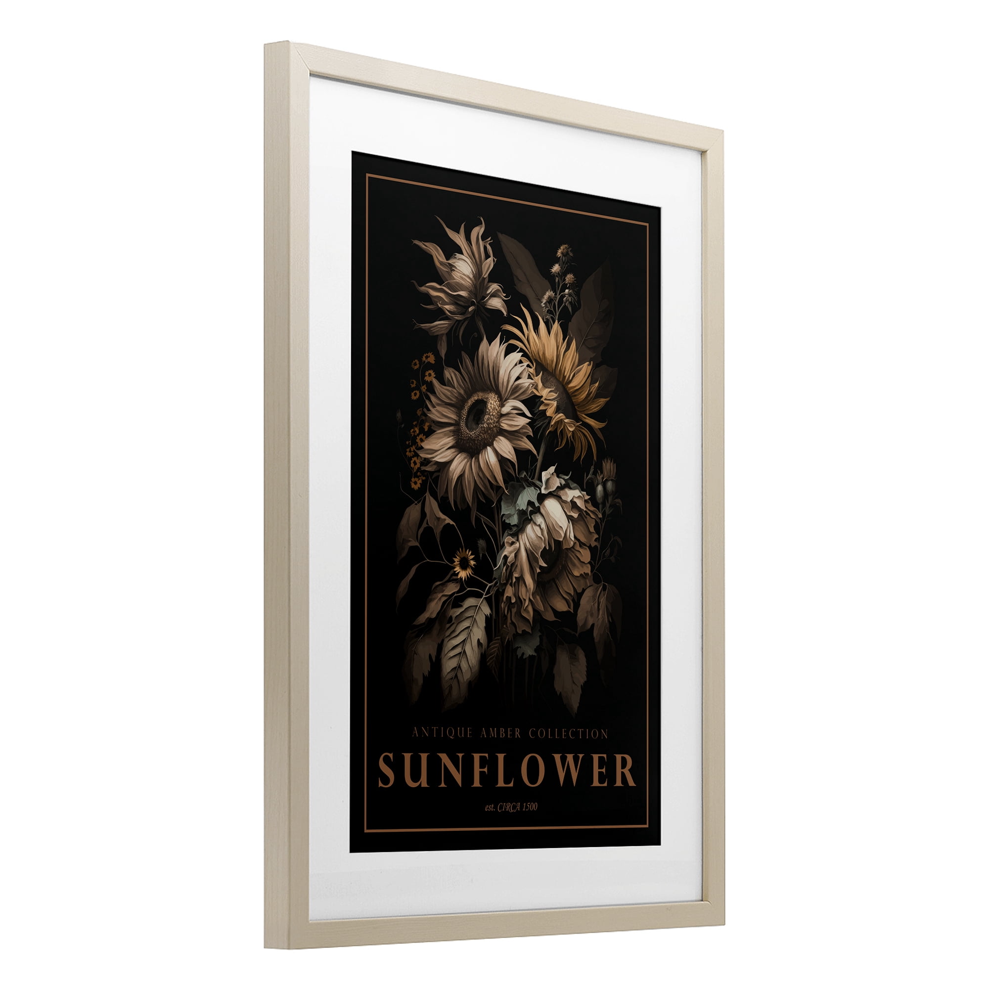 Stupell Industries Antique Sunflower Light Birch Framed Print Under Glass, design by Chris Giampietro