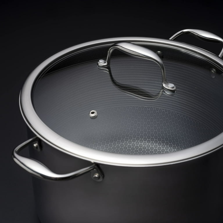 HexClad 10 Quart Hybrid Stainless Steel Stock Pot with Glass Lid