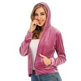 thumbnail image 5 of Women's Warm Velvet Zip Hoodie Sweatshirt Long Sleeve Hoodie Velour Jacket Jumper Hoodies Tops Casual Joggers Jacket Red/Purple/Black/Blue, 5 of 7