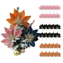 Plastic Cuttings 10Pcs Glitter Mesh Christmas Flowers Navy Blue Artificial Decor for Home Living Room Party Event Arrangement Rkxzt