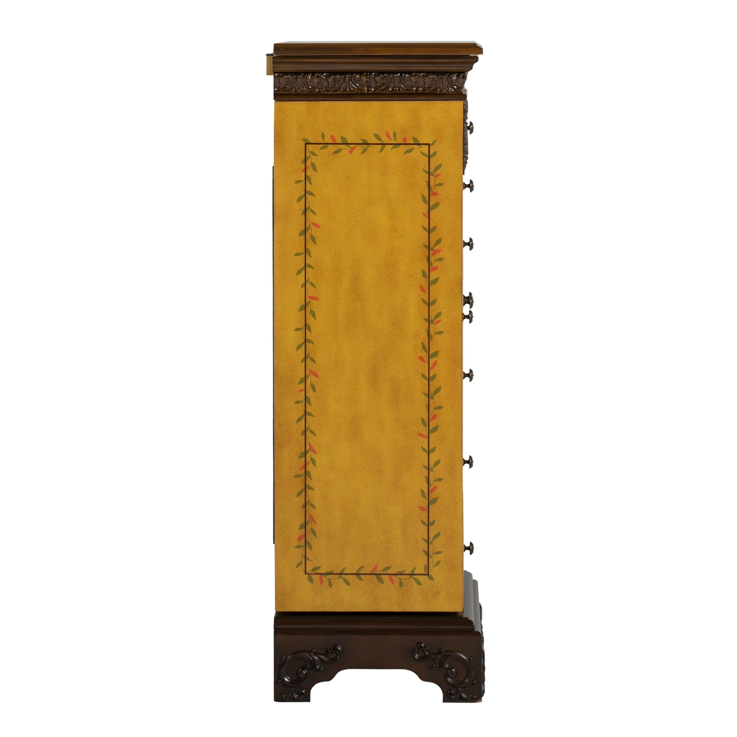 Saltoro Sherpi 7 Drawer Hand Painted Jewelry Armoire with Flip Top, Yellow and Brown