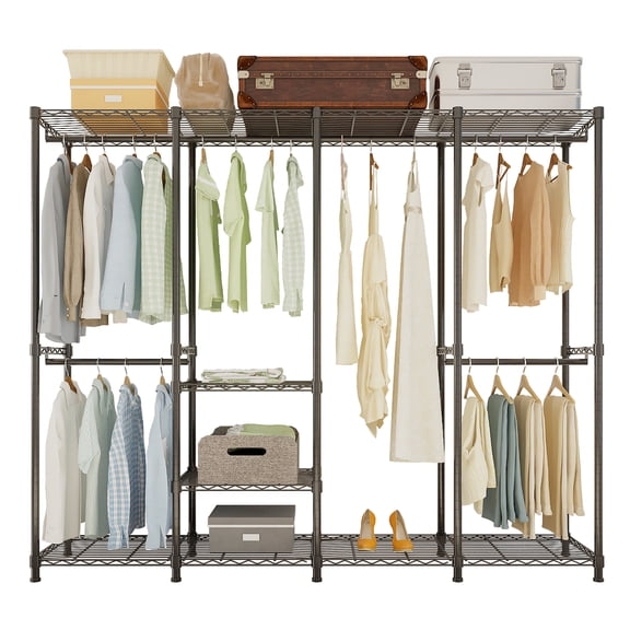 Winado Wire Garment Rack 4 Tiers Heavy Duty Clothes Rack with 3 Hanger Rods & Storage Shelves, Freestanding Wardrobe Closet Metal Clothing Rack, Black