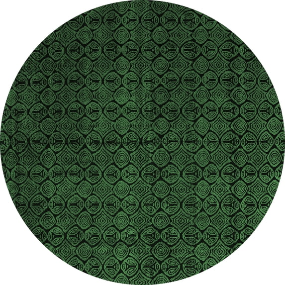 Ahgly Company Machine Washable Indoor Round Abstract Emerald Green Modern Area Rugs, 7' Round