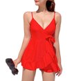 thumbnail image 2 of Fairnull Ruffle One-piece Swimsuit Solid Color Breathable Padded Bra with Chest Pad Comfortable Pool Wear Sexy Backless Push-Up Monokini Skirt Bathing Suit Swimming Clothes, 2 of 8