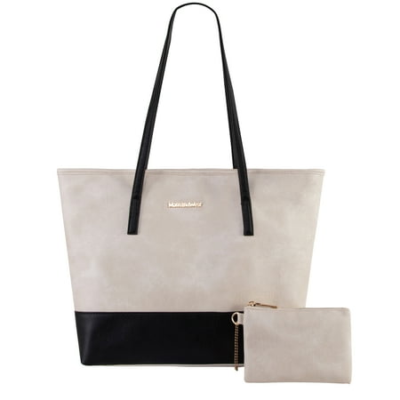 Montana West Tote Bags Vegan Leather Purses and Handbags for Women Top Handle Ladies Shoulder Bags, White-Brown