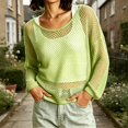 thumbnail image 2 of Ke1Clo Women’s Cotton Openwork Knit Sweater Cropped Sheer Mesh Cover Up Loose Fit Long Sleeve Summer Vacation Hollow Out Lightweight Korean Style Top, 2 of 7
