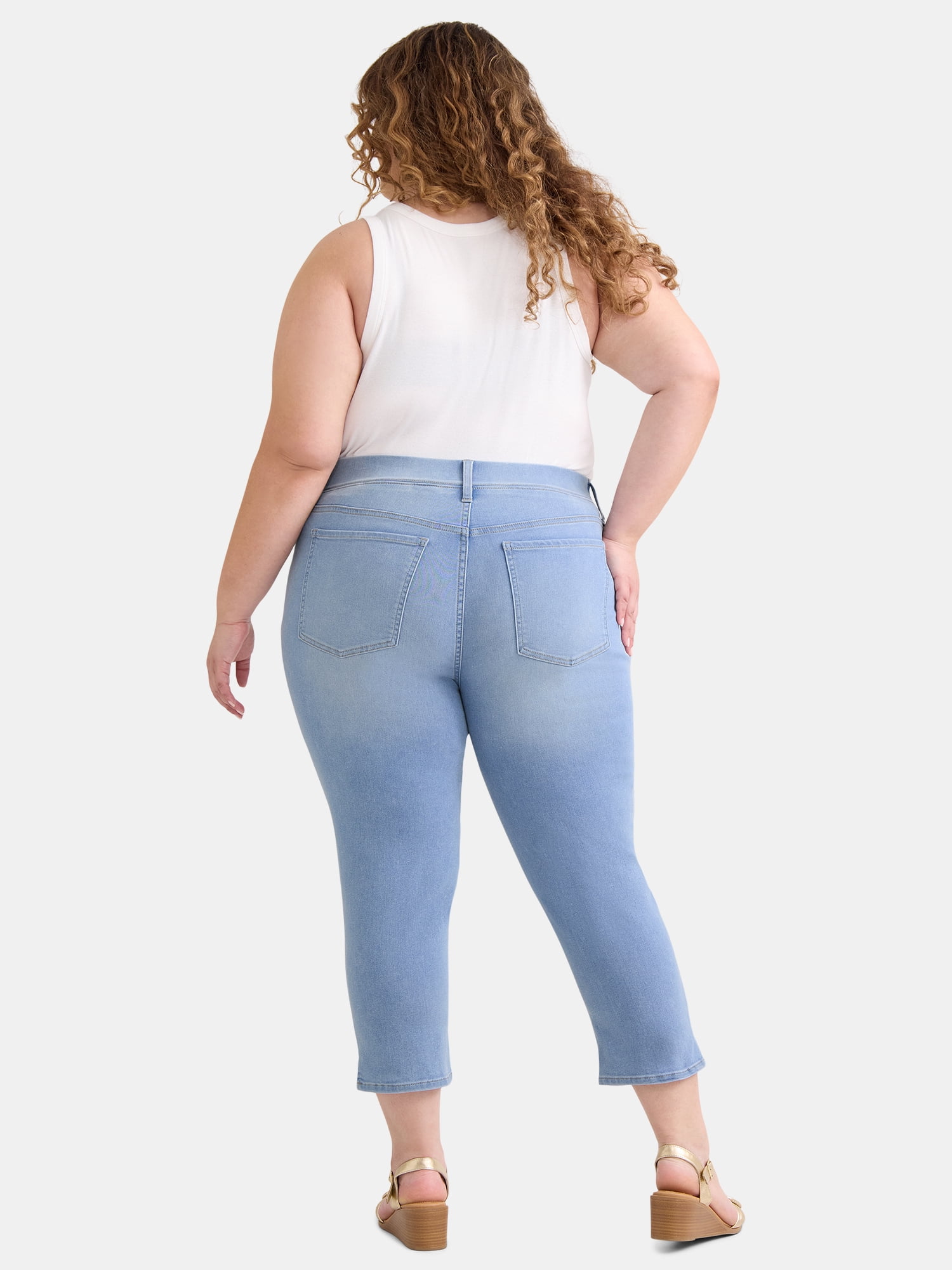 Terra & Sky Women's Plus Size High Rise Capri Jeggings, 2-Pack, Sizes 0X-5X