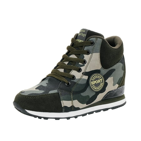 Fashion Women Shoes Leisure Womens Camouflage Travel Soft Sole Wedges Comfortable Lace Up Shoes Outdoor Shoes Runing Fashion Sports Sneakers