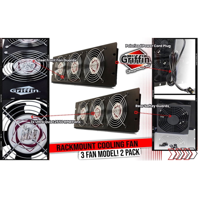 Rack Fan 2-Pack Rackmount Cooling Fan By Griffin - 3U Triple Fan, Ultra ...