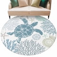 thumbnail image 2 of 8ft Round Rug, Blue Turtle Coastal Non-Skid Rubber Backing Large Area Rugs - Living Room Bedroom Home Office, Summer Beach Nautical Coral Indoor Floor Mat Carpets Washable Rug, 2 of 9