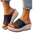 thumbnail image 1 of Women's Platform Slide Sandals Stylish Color Blocking Woven Wedge Sandal Open Toe Backless Dress Slippers Black Size 9.5, 1 of 7