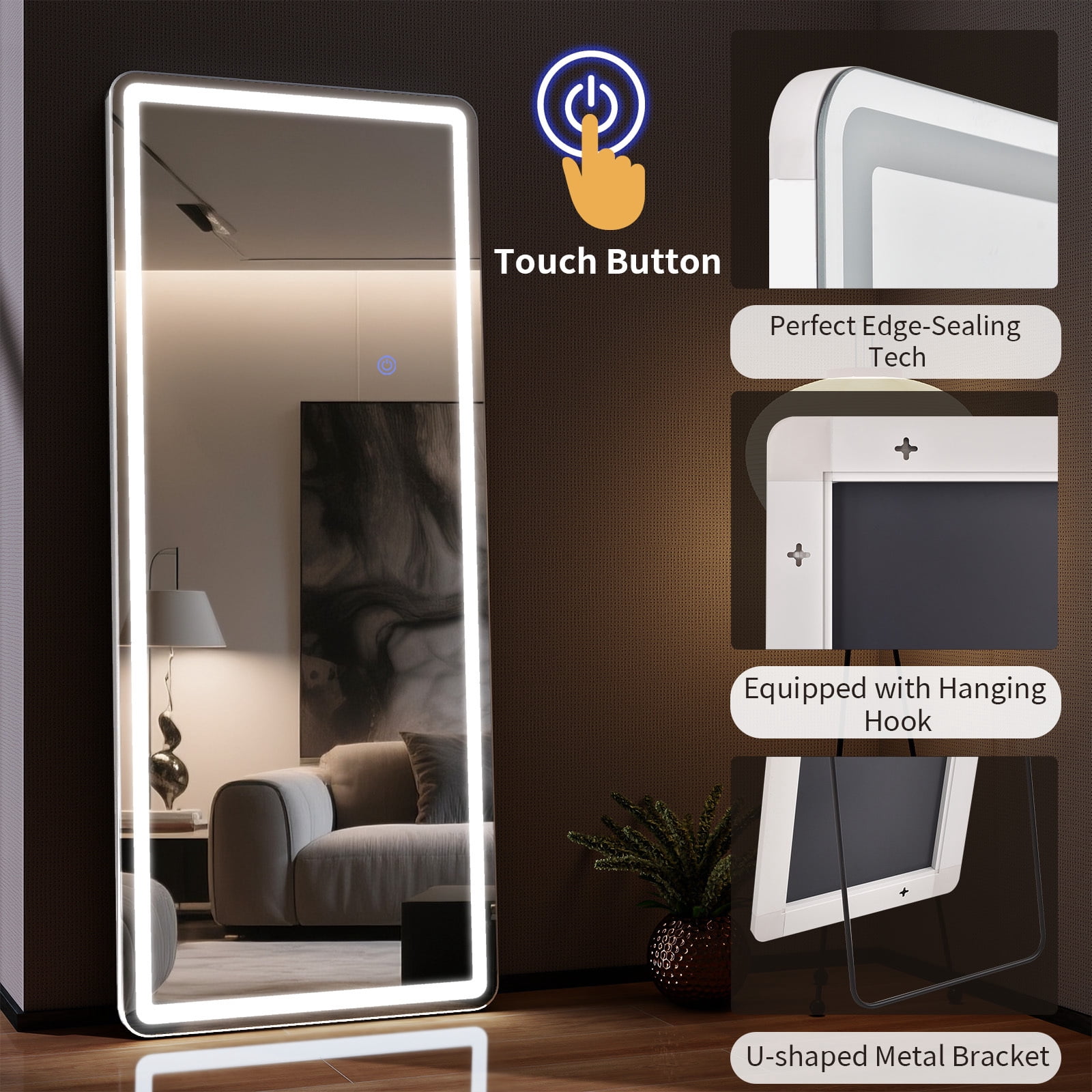 SHATTERVIEW 60"x16" Full Length Mirror with Lights LED Floor Mirror