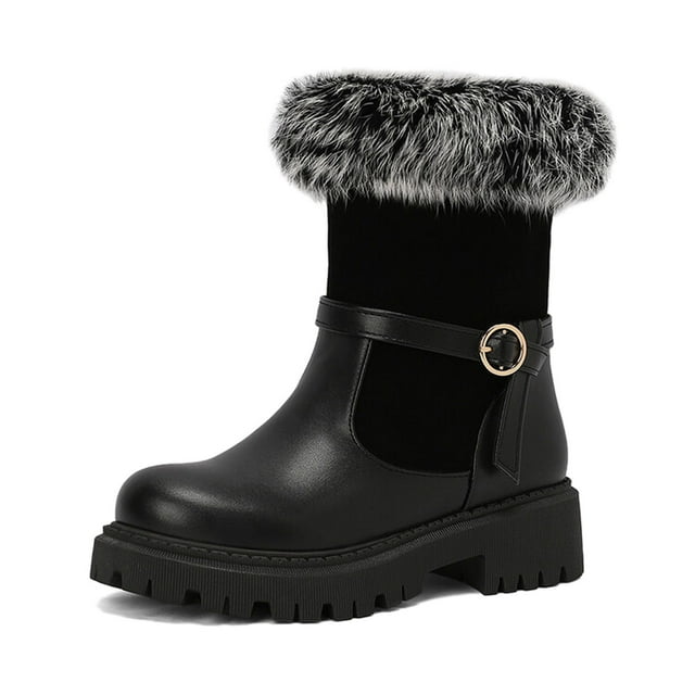 QHFBli Bottes pour Femmes de Cheville à Mi-Mollet Bottes d'Hiver Doublées pour Femmes Mi-Mollet à Enfiler Talon Bas Bottes de Randonnée Plein Air Confortables