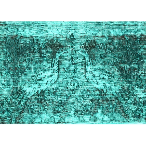 Ahgly Company Machine Washable Indoor Rectangle Persian Turquoise Blue Traditional Area Rugs, 5' x 8'