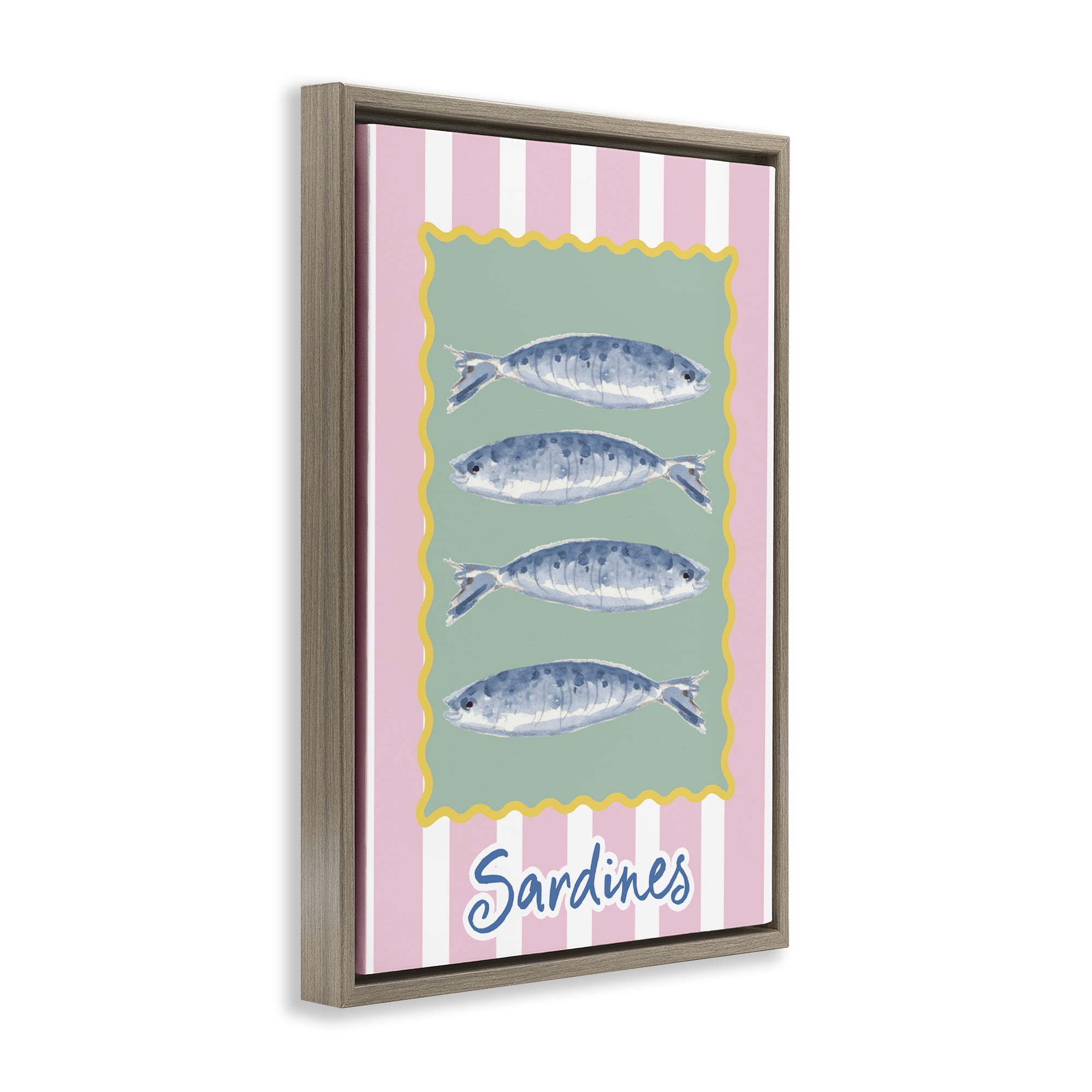 Stupell Industries Pastel Striped Sardines Brown Framed Floater Canvas Wall Art, design by Patricia Pinto