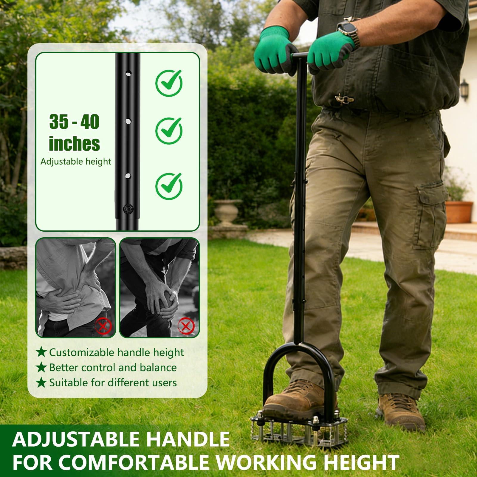 2-in-1 Lawn Aerator Tool With Interchangeable Spike & Plug Core Heads  Manual Adjustable Handle Heavy Duty Yard For Soil Loosening Care Garden