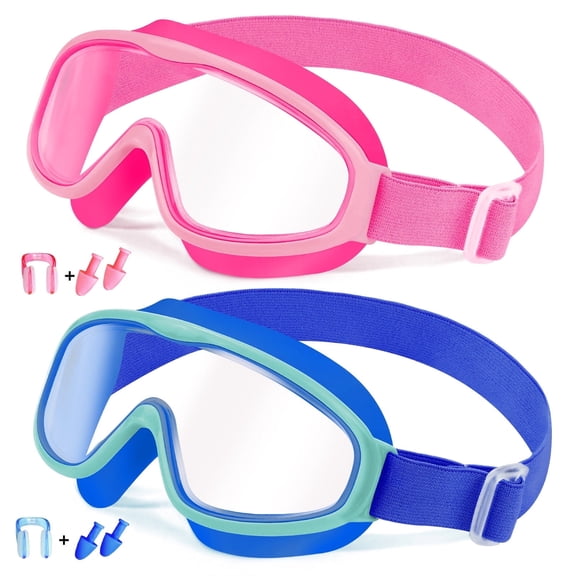 Vvinca Kids Goggles with Comfort Fabric Strap, Kids Swim Goggles Wide View Anti-Fog/UV No Leaking Swimming Goggles for 3-14