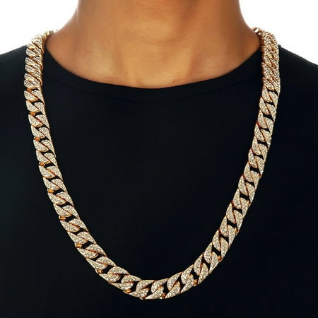 Charm Gold Pewter Choker Necklace TekDeals Hip Hop Men Quavo Gold PT Iced Out 15mm 16