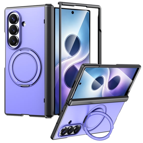 ELEHOLD Magnetic Case for Samsung Galaxy Z Fold8 Ultra, Shockproof Protective Cover with Ring Kickstand and Hinge Guard, Purple