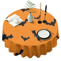 Orange Halloween Bats Round Tablecloth 60"x60",Wrinkle Wipeable Table Cloth for Kitchen Dining Room Picnic Patio Party