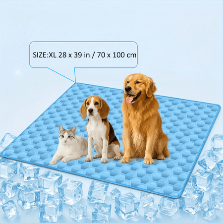Dog Cooling Mat Blue Self-Cooling Gel Pad for Dogs Cats - Pressure Activated No Water No Electricity S M L XL XXL Sizes for Crate Floor Sofa Car（XL，28*39in)