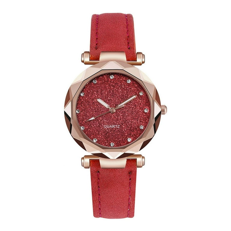 EQWLJWE Women Watches Bracelet Set Flowers Ladies Bracelet Watch Casual Leather Quartz Women s Watches Holiday Clearance