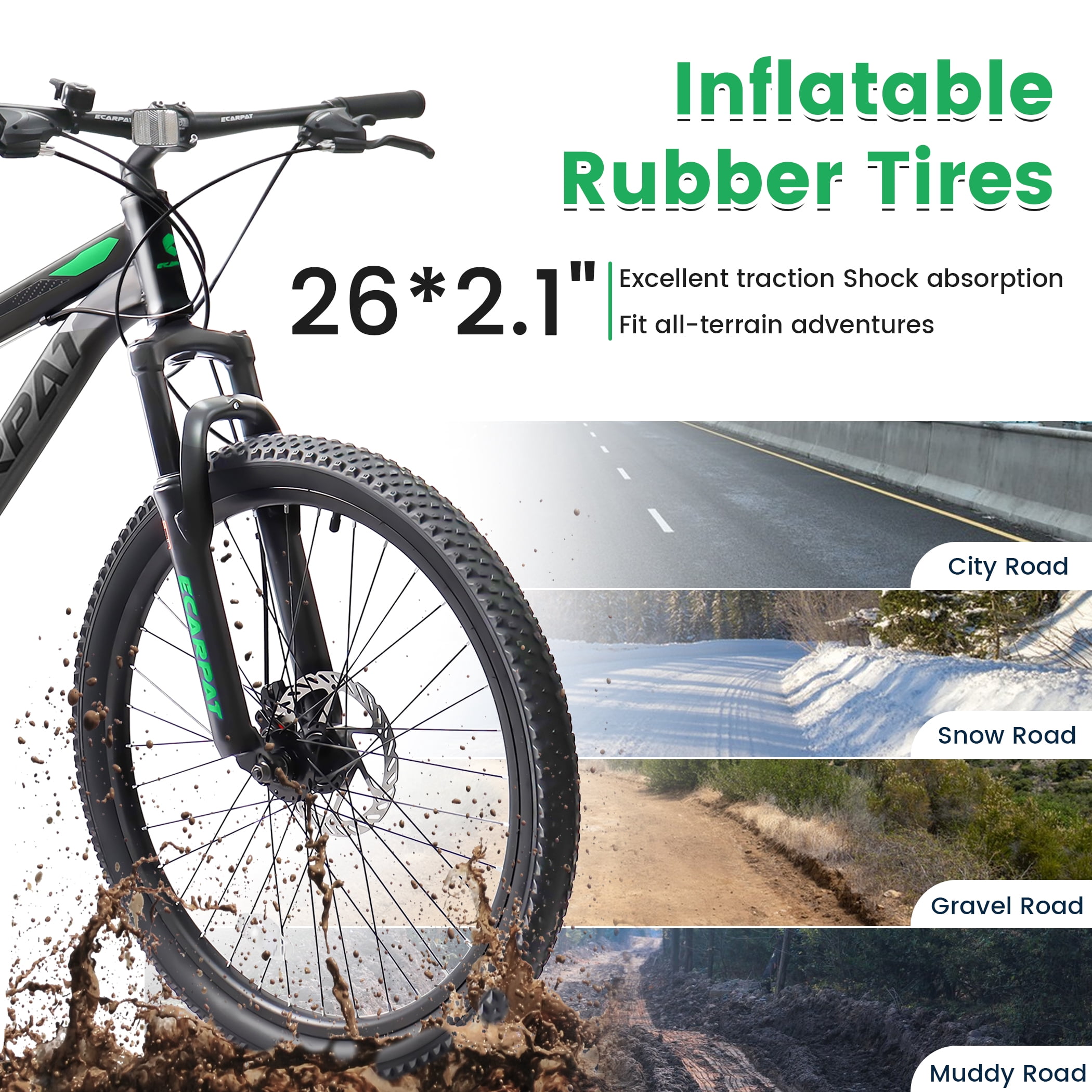 26 Inch Mountain Bike, 21-Speed Disc Brake, Front Fork Rear Shock Absorber Carbon Steel Frame Mountain Bike, Mens Womens Trail Commuter City Bicycles