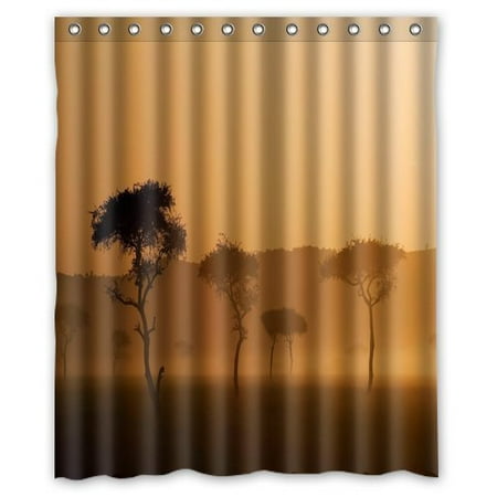 Savannah Bathroom Accessories GreenDecor African Savannah Sunset Waterproof Shower Curtain Set with Hooks Bathroom Accessories Size 60x72 inches ()