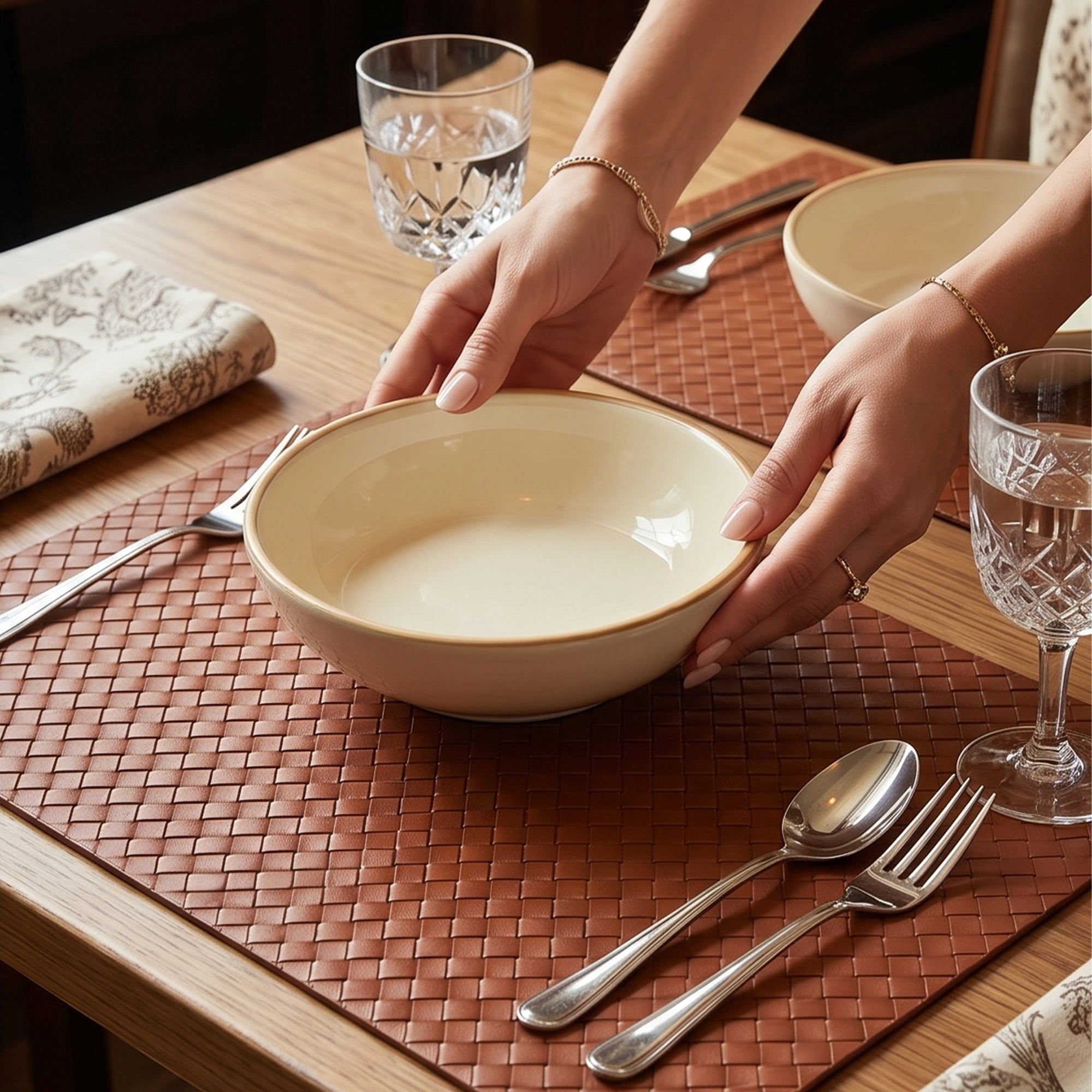 Unique Bargains Set of 6 Leather Placemats for Kitchen Brown 17*12in