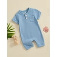 thumbnail image 3 of FEORJGP Infant Little Boy One-piece Jumpsuits 0-12M Toddler Baby Summer Solid Basic Bodysuits Short Sleeve Solid Color Button Romper Newborn Kids Fashion Comfy Dailly Waffle Playsuit for Vacation, 3 of 8