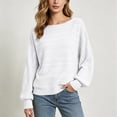 thumbnail image 5 of SSZMDLB Women Long Sleeve Knitted Sweater Round Neck Loose Fit Solid Casual Basic Tops for Travel Fall Winter Ladies Pullover Comfortable Everyday Wear, White M, 5 of 8