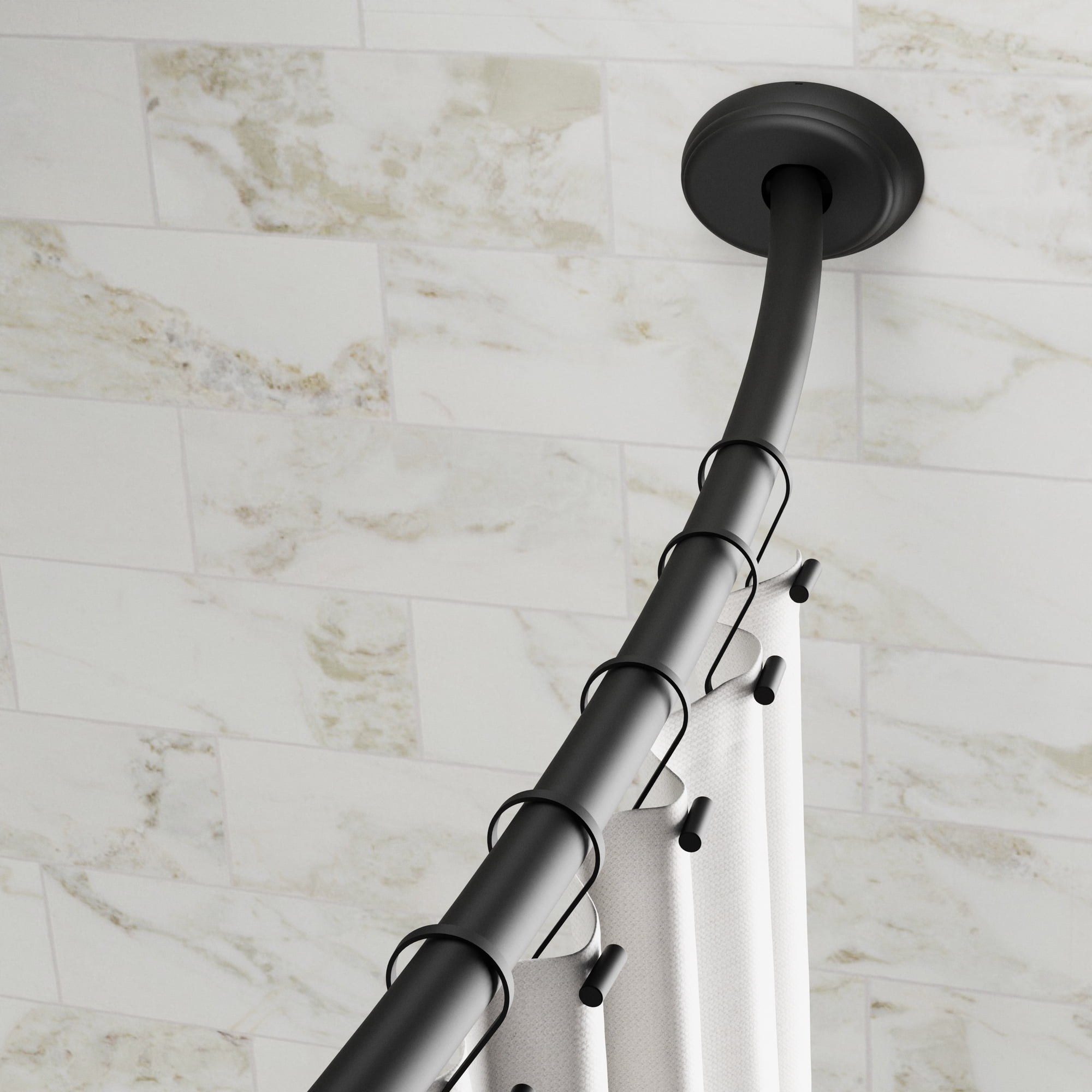 Better Homes & Gardens Curved Shower Curtain Rod, 50 to 72 in., Tension or Wall-Mount, Black
