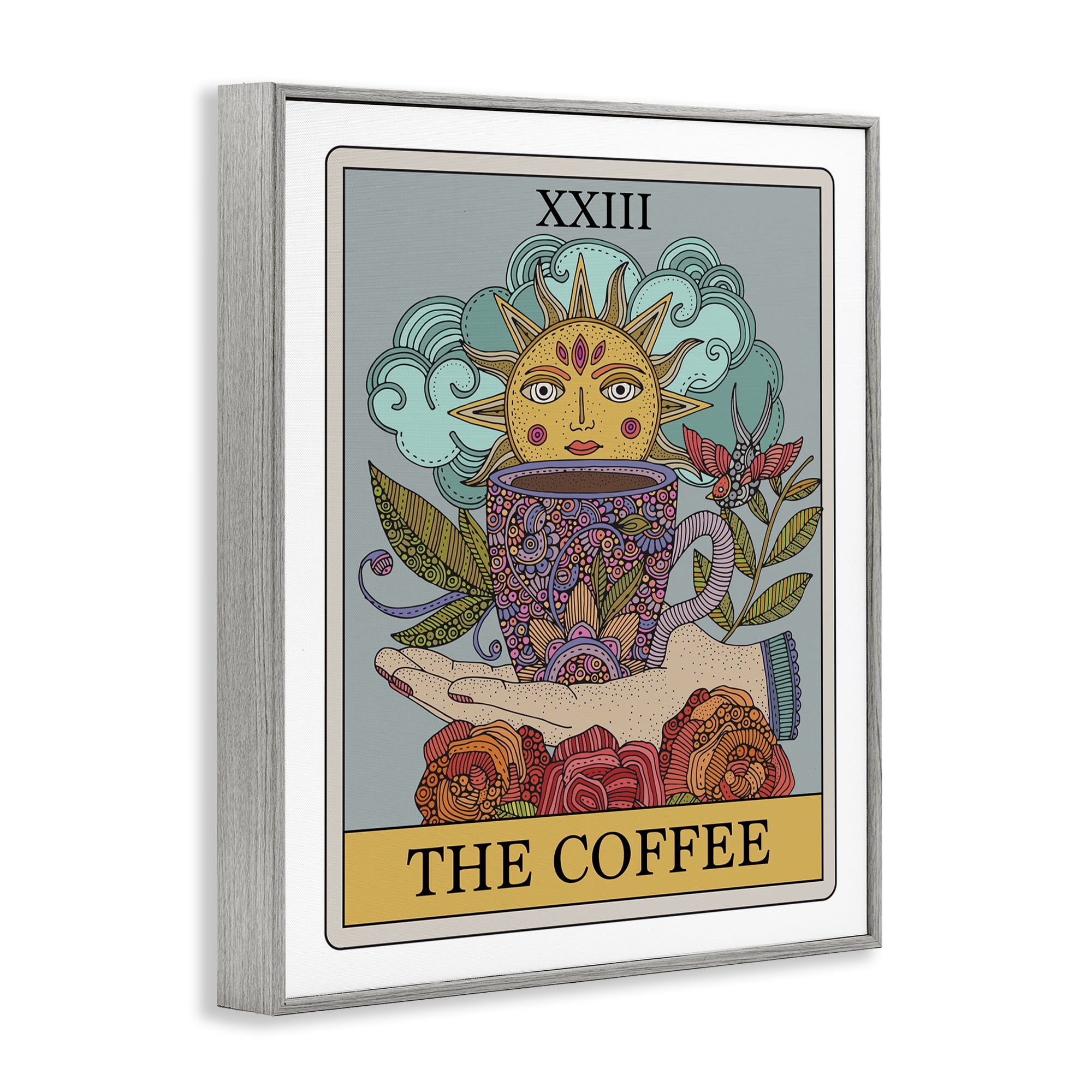 Stupell Industries The Coffee Tarot Food & Beverage Painting Gray Framed Art Print Wall Art, 11 x 14