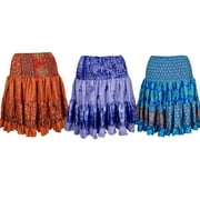 Mogul Gypsy Printed Casual Skirt Vintage Silk Sari Tiered Stylish High Waist Skirts Wholesale Lots Of 3