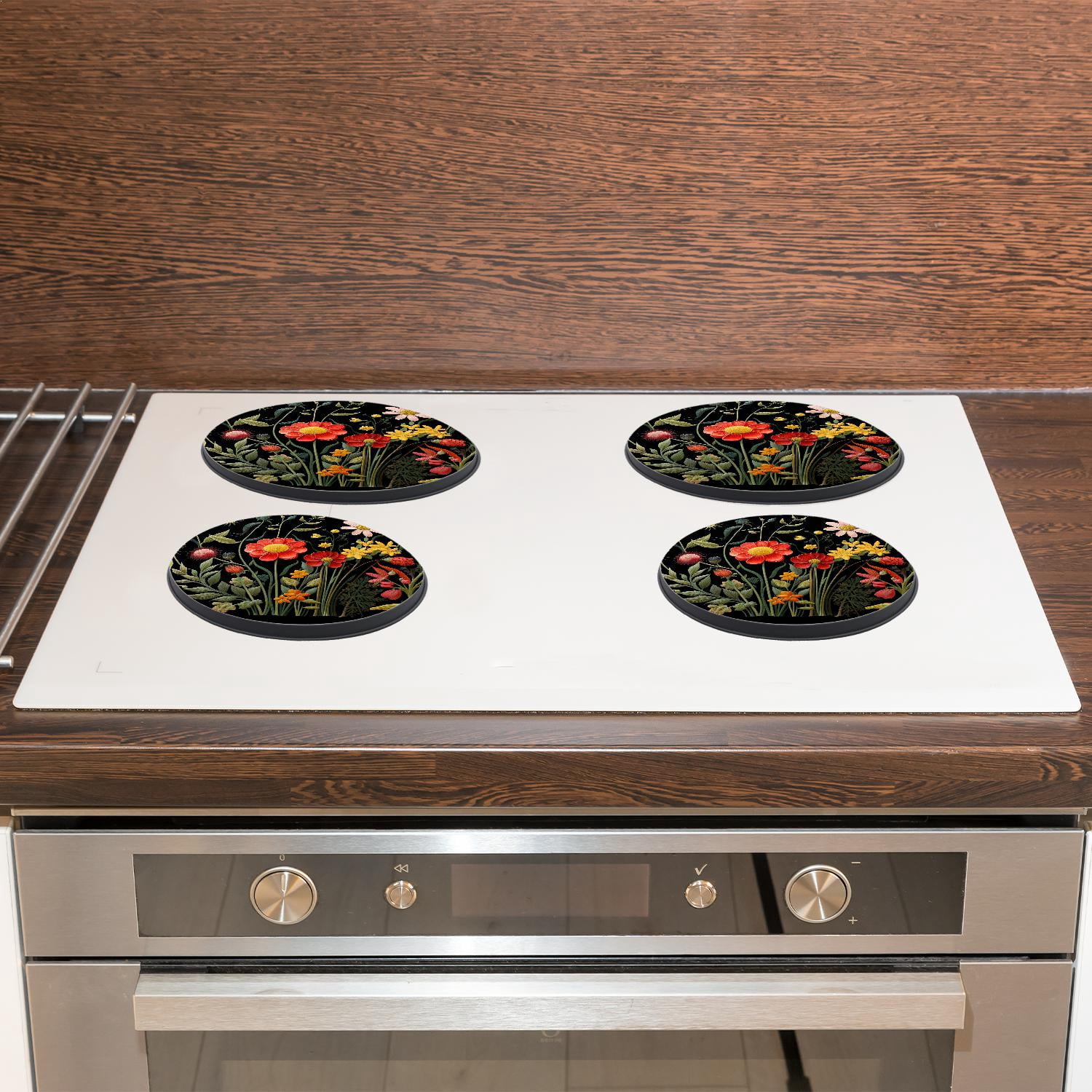 Stove Burner Covers 4 Pcs for Home Decor Cooktop Decorative ,Daisies Floral image, Round Electric Stove Burner Covers 8Inch And 10Inch