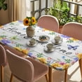 thumbnail image 3 of Spring Wildflowers Table Cloths for 4 Foot Rectangle Tables, Watercolor Floral Leaf Wood Grain Patio Waterproof Elastic Fitted Tablecloths, Washable Rectangular Table Cover for Camping, 3 of 8