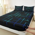 thumbnail image 3 of Feelyou Neon Blue Stripes Twin Sheet Sets for Kids, Rectangle Square Geometric Twin Fitted Sheet, Abstract Flat Sheet, Microfiber Bedroom Decor, 3pcs, 3 of 7