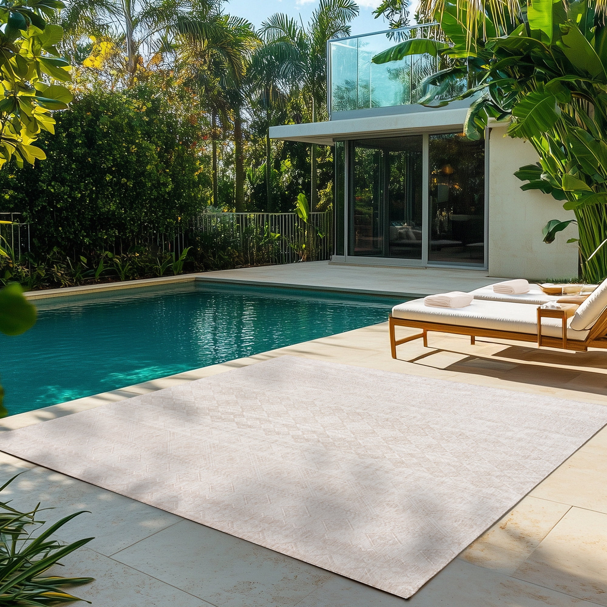 Savara Talina Indoor/ Outdoor Polypropylene Beige Flat Weave Area Rug, 6x9