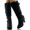 thumbnail image 5 of Top Moda Win-45 Women's Metallic Buckle Knee High Round Toe Studded Slouched Boots BLACK 7.5, 5 of 6