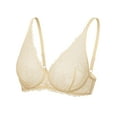 thumbnail image 6 of Deyllo Women's Sexy Lace Push Up Bras Non-Padded Full Coverage Underwire Support Low Cut Bralettes Beige 34A, 6 of 8