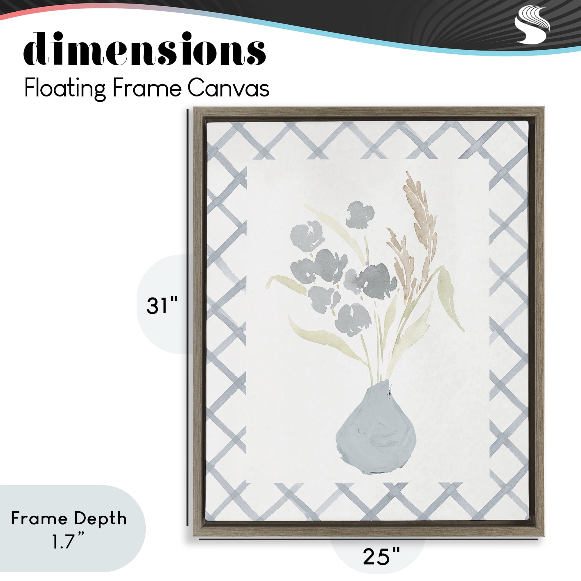 Stupell Industries Muted Blue Anna Bouquet Brown Framed Floater Canvas Wall Art, design by Lucille Price