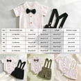 thumbnail image 4 of YWIYIUD Toddler Baby Boy Clothes Suit Solid Color Formal Dress Shirt Button Down Short Sleeve Romper with Bowtie+Suspender Shorts Set Kids Boy Gentleman Suit Holiday Wedding Outfits 0-3 Months, 4 of 5