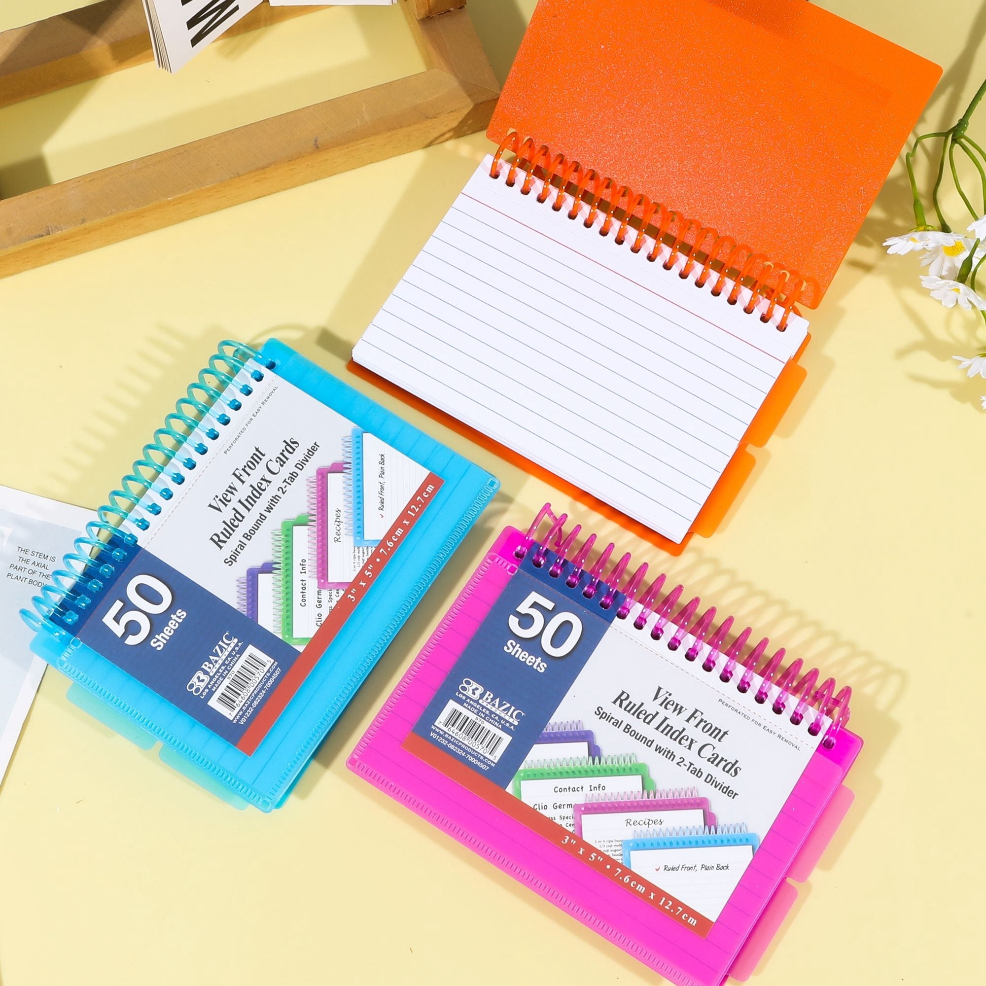 BAZIC Ruled Index Cards Book 3"X5" View Poly Cover Memo Flashcards (50/Pack), 6-Packs