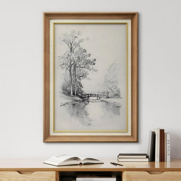 IDEA4WALL Premium Frame Wall Art Blue Cloudy Sky & Rangeland Antique Print Nature Wilderness Illustrations Fine Art Colorful Country Wall Decor for Living Room, Office - 26"x36" Natural