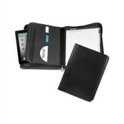 Leather Zipper Padfolio w/Writing Pad Organizer Slots, Black