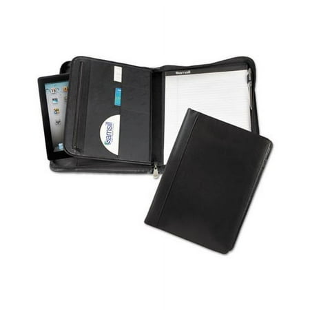 Leather Zipper Padfolio w/Writing Pad Organizer Slots, Black