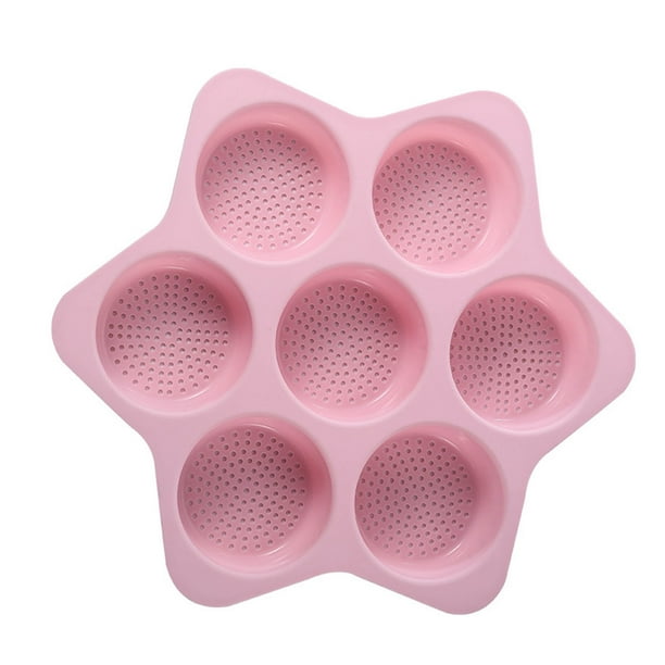 Injueey Pan de hamburguesa de silicona flexible y duradero de 7 cavidades de gel de silicona para hornear a alta temperatura Herramientas y accesorios para hornear Rosa