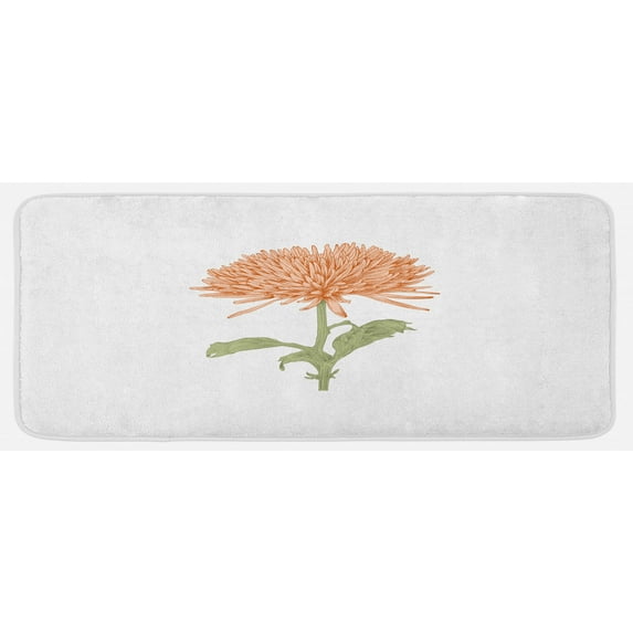 Dahlia Kitchen Mat, Vintage Style Single Blossom of Chrysanthemum Sketching in Color, Plush Decorative Kitchen Mat with Non Slip Backing, 47" X 19", Pale Orange Army Green, by Ambesonne